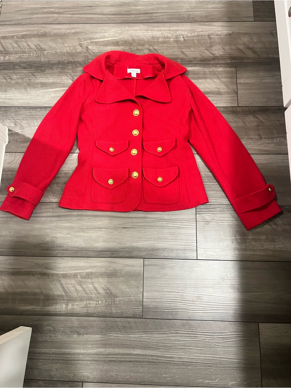 Joan Rivers Bright Red Girls' Pea Coat with Gold Buttons